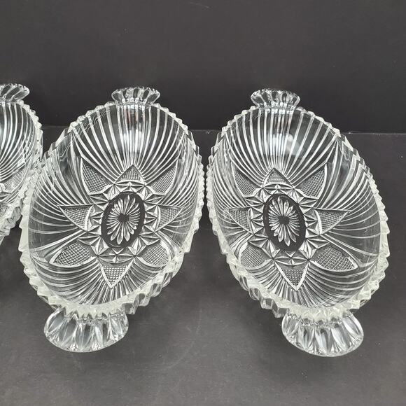 Lot of 4 Hazel Atlas Glass Clear Olive Dish Oval Fan Triangle Tab Handle - Picture 13 of 16